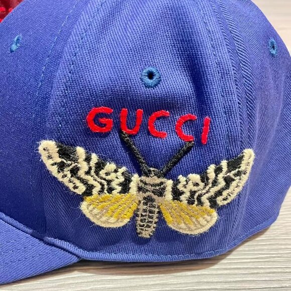 NWT Authentic Gucci x NFL Yankees Butterfly Embroidered Baseball Cap Hat Blue - Picture 2 of 6